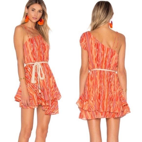 Free People Dresses & Skirts - Free People Red and Orange One-Shoulder Mini Dress